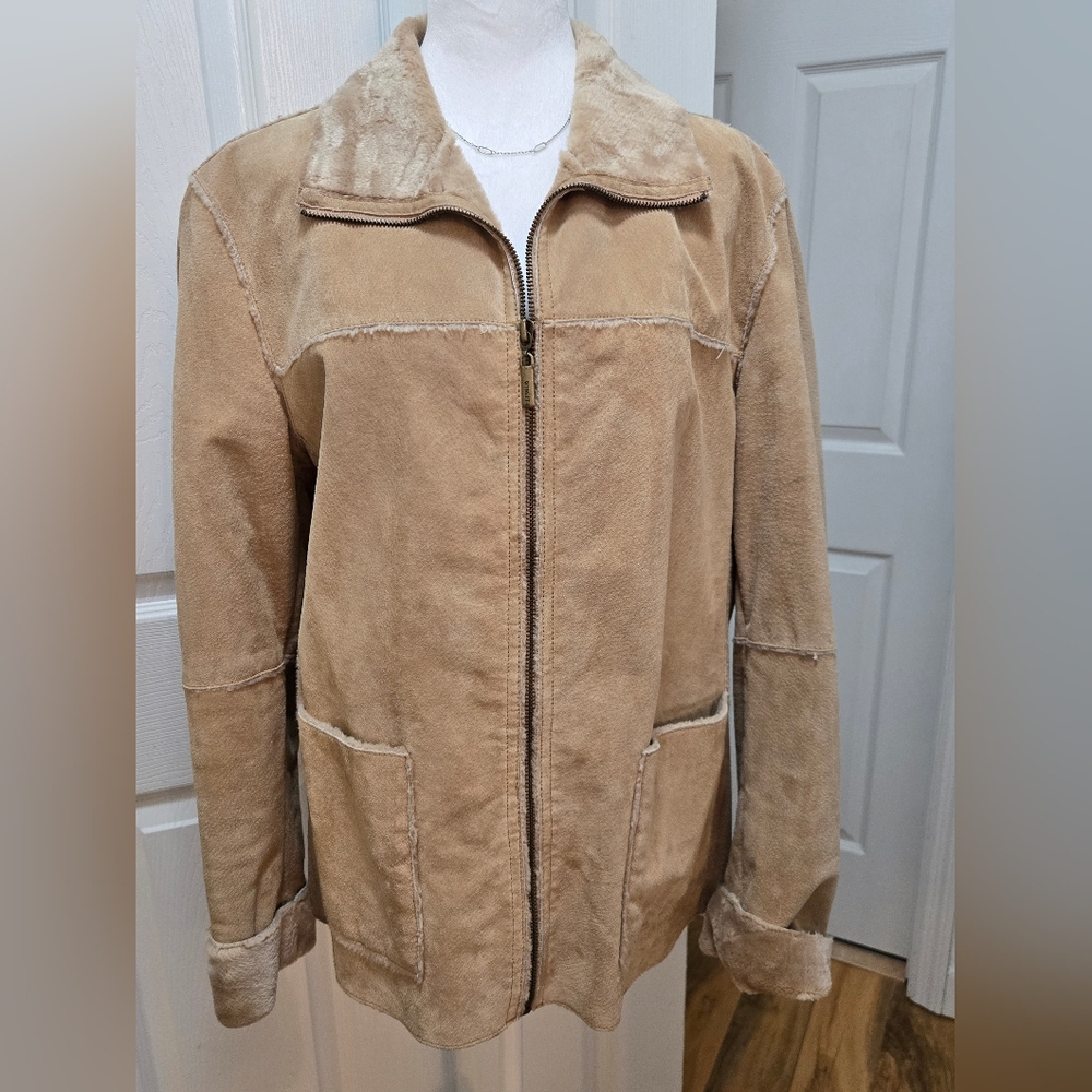 Winlit Women's Suede Jacket, Tan, Size L - Picture 2 of 14